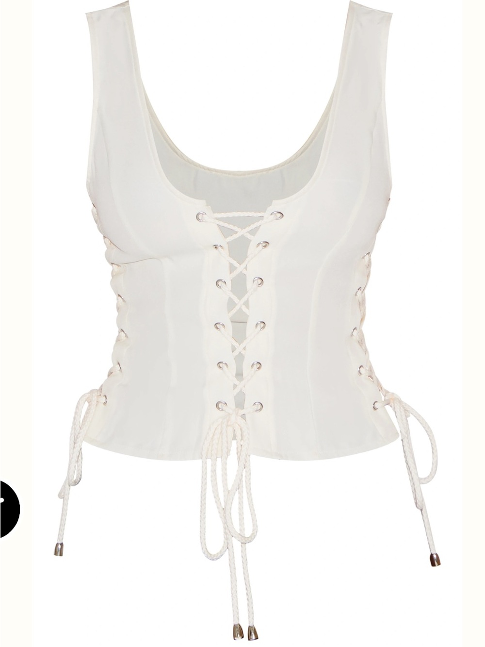 PrettyLittleThing Cream Woven Lace Up
Detail Plunge Sleeveless Top